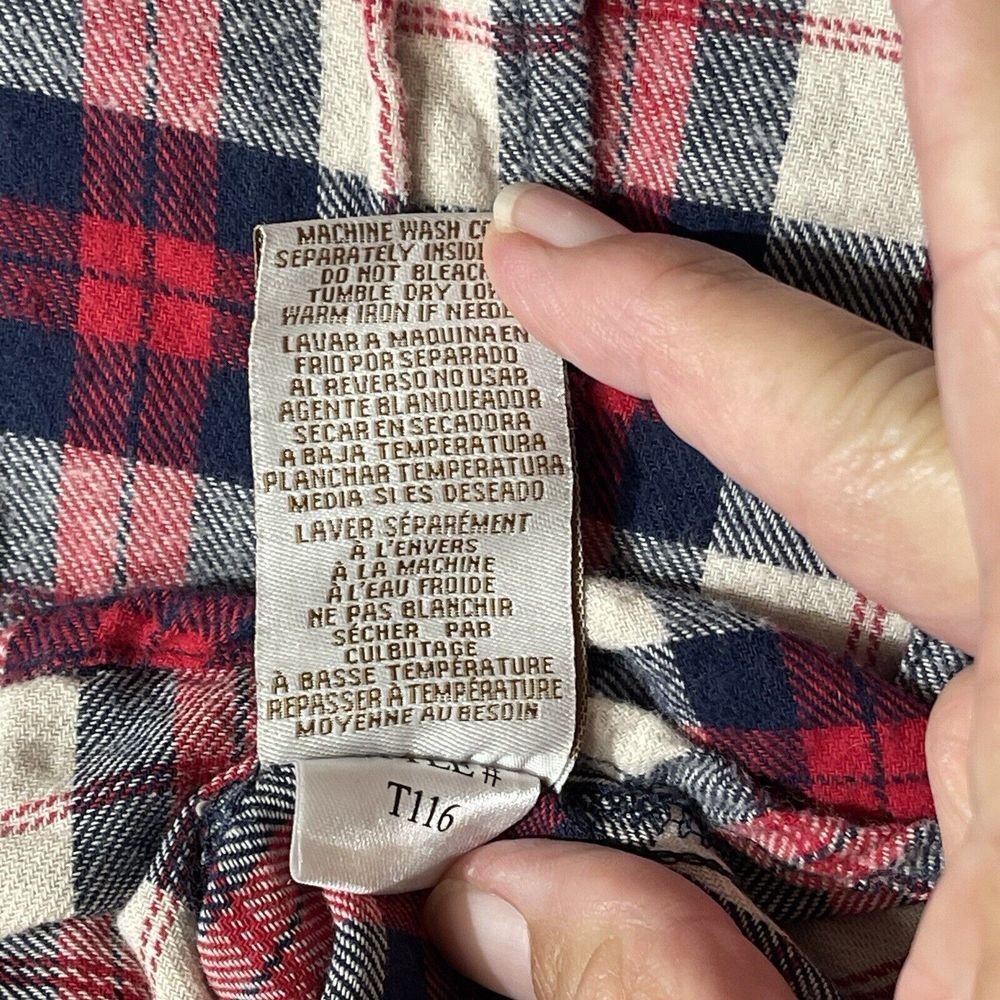 YMI Flannel Shirt Womens Juniors Medium Long Sleeve Plaid Pearl Snap Red Blue - Picture 10 of 12